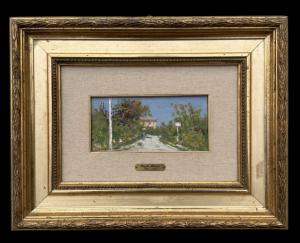 Gemälde einer Landschaft mit Architektur und Figur. Garzia Fioresi (Vigevano 1898 - Bologna 1968)