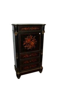 Secretaire francese stile Napoleone III in legno di ebano riccamente intarsiato