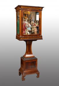Antique Neapolitan Smith display cabinet with a Nativity scene inside. 19th century.