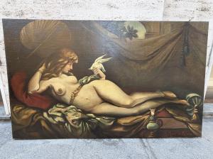 large oil on canvas painting dep. Goddess Venus of love