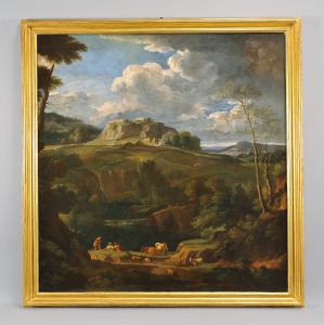 Pieter Mulier, Il Tempesta (Haarlem 1637 Milano 1701) Paesaggio con armenti ed una rocca, olio su tela