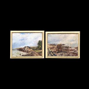 Pair of oil on canvas paintings with seascapes. Signed: Naw.