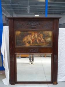 Specchiera legno rovere con olio su tela Luigi XVI rappresentante putti Francia