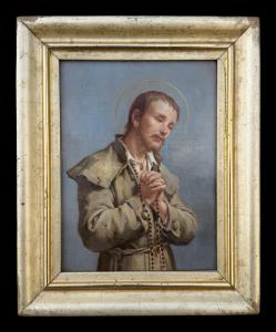 Dipinto olio su tavola raffigurante San Benedetto Giuseppe Labre.