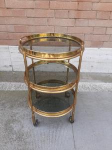 50s/60s brass bar cart with 3 removable tray shelves
