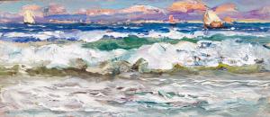 Fausto Pratella, oil on panel, ‘Seascapes’, signed, early 20th century