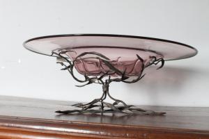  Antico centrotavola Liberty 1930 Umberto Bellotto , vetro murano base ferro battuto. Diametro cm 51 