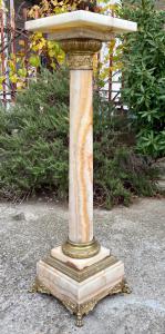 🥇Raffinata Grande Colonna Bronzi Dorati Onice Epoca ‘800 Parigi🥇 altezza cm 110