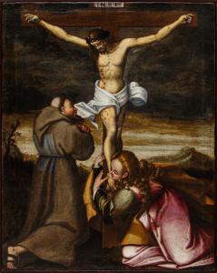 Marcantonio Mainardi (Cremona, 1570 ca – 1629), Crocifissione con Maddalena e un santo francescano