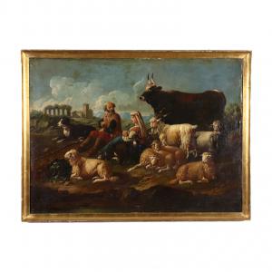 Gemälde Landschaft mit Hirten und Vieh
