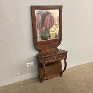 Antica piccola console impero in noce '800 sospesa, 150x56x23cm.