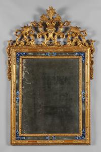 Specchiera Luigi XV in legno intagliato e dorato con controspecchi, Torino secolo XVIII