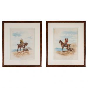 Par de aquarelas com cavaleiros caçando - ST/290 -