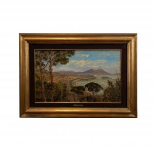 DIPINTO CON GOLFO DI NAPOLI J.H. BRADELY SECONDA META' XIX SECOLO 