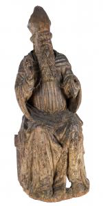Sculture del XVII secolo,  scultura lignea raffigurante "Santo Vescovo benedicente"