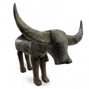 Sculpture de buffle d'eau orientale en bois avec cornes 1800 - Foto 8