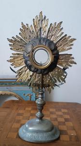 Ostensorio antico in metallo argentato e parte in argento H.53 CM - Foto 7