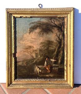 Roman painter (17th-18th century) - Landscape with shepherd and dog. - Foto 5