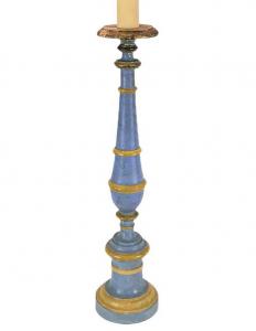 Lampada da Tavolo Neoclassica Candeliere Italiano Azzurro e Giallo 1810 circa