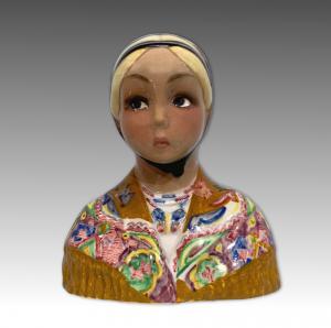 ESSEVI, SANDRO VACCHETTI, ceramica decorata busto di donna