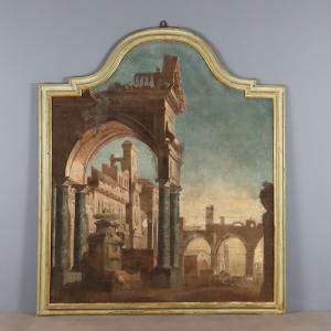 Dipinto ambito di Pietro Paltronieri Capriccio Architettonico con Figure