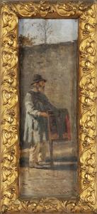 Antonio Varni (Genova 1841 1908) L’organetto, olio su tavola firmato in basso a destra