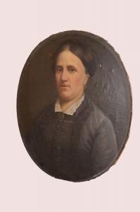 Antique 1800s oil on oval canvas painting, portrait of a woman