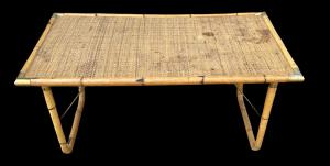 Bamboo table with folding legs.