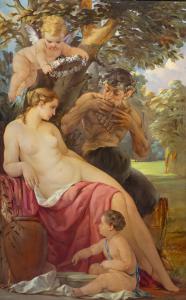 Pietro Girardi, genannt Posì, Ruhe unter der Eiche, Öl auf Leinwand, signiert, 20. Jahrhundert