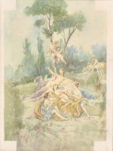 Acquerello con soggetto settecentesco, Watercolor with eighteenth-century subject