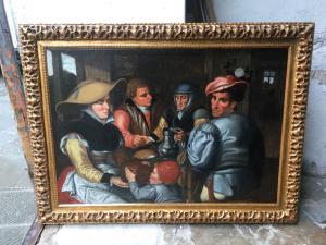 Wunderschönes Ölgemälde auf Leinwand, das das Innere einer Taverne mit Figuren darstellt, das Pieter Aertsen aus dem 16. Jahrhundert zugeschrieben wird.