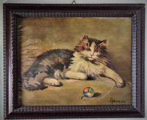 220 Ölgemälde auf Leinwand "Katze".