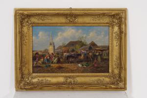 Accampamento: Scuola Est Europea (G. Prucha), Olio su Tela 56x35 cm fine 1800