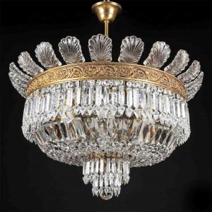 Grande Plafoniera Italiana In Cristallo, Sei Luci, Corone in Bronzo Dorato, 1960 - Foto 9