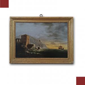 DIPINTO CON MARINA E TEMPESTA FINE XVIII SECOLO 