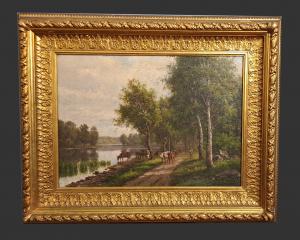 PAESAGGIO CON FIGURA E MUCCHE - FRANCIA - 1885
