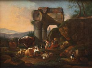 Kreis um Nicolaes Berchem, Vieh in architektonischem Capriccio