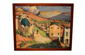 Mid-20th century Spanish oil on canvas depicting a Catalan cityscape. Signed Tomas Perez Martinez 1911 – 1992