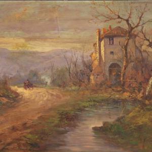 Paesaggio firmato Ferrari ad olio su tavoletta anni 30'  