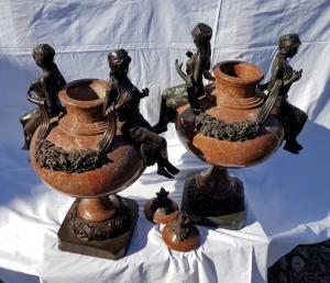 Par de jarrones en mármol rojo de Verona y bronce patinado. Italia, finales del siglo XIX. - Foto 5