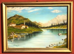 Signed river landscape