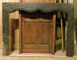 CHL163 - Lacquered wooden fireplace, 19th century, cm W 186 x H 136