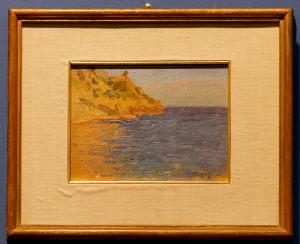 Ligurian Coast - oil on cardboard signed lower right by Antonio Schiaffino