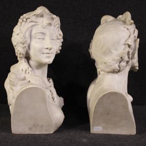 Pair of 19th-century white marble sculptures, Satyr and Bacchante - Foto 5