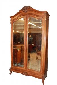 Louis Philippe style walnut wardrobe with 2 mirrored doors