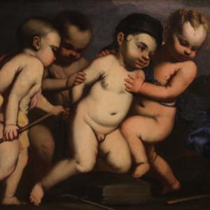 17th century Italian school painting, cherub games