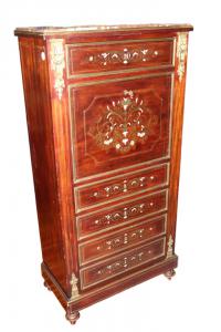 Secretaire Napoleone III in legno di mogano Riccamente intarsiato in Madreperla
