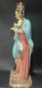 Polychrom bemalte Holzskulptur: Madonna mit Kind - Foto 5