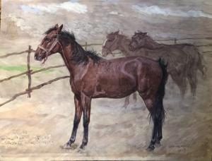 Ludwig Koch (Wien 1866-1934), Pferd in der Koppel, Aquarell auf Papier, signiert und datiert 1927.
