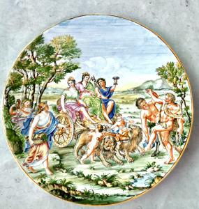 grande piatto in maiolica con decoro istoriato,Manifattura Minghetti.Bologna.